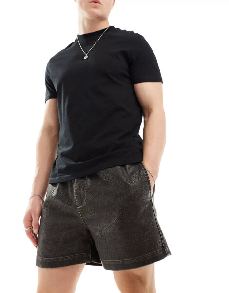 ASOS DESIGN short in heavy washed leather look