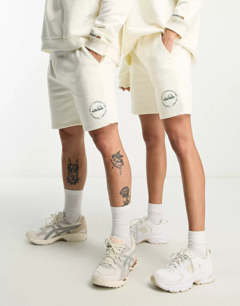 Ellesse community club unisex shorts in off white