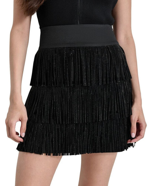 Women's Studded Fringe Mini Skirt