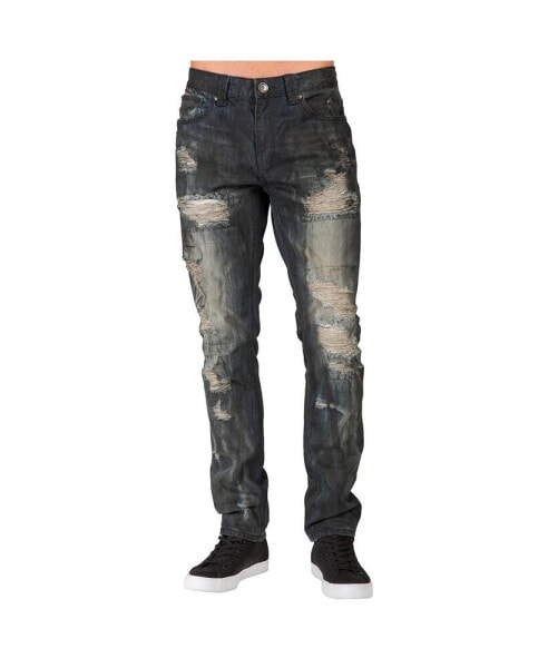 Men's Slim Straight Fit Denim Ripped Distressed Jeans