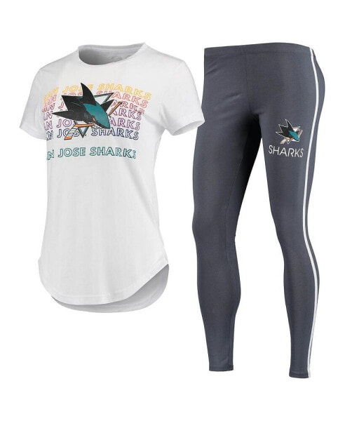 Женская пижама Concepts Sport Womens White, Charcoal San Jose Sharks Sonata T-shirt and Leggings Set