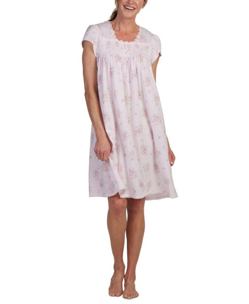 Women's Smocked Floral Lace-Trim Nightgown