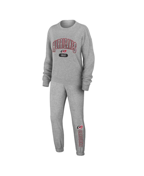 Women's Heather Gray Carolina Hurricanes Knit Long Sleeve Tri-Blend T-shirt and Pants Sleep Set