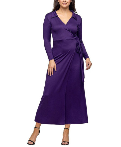 Women's Comfortable Collared Wrap Maxi Dress