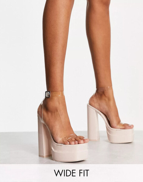 Public Desire Wide Fit Calla platform heeled sandals in beige patent