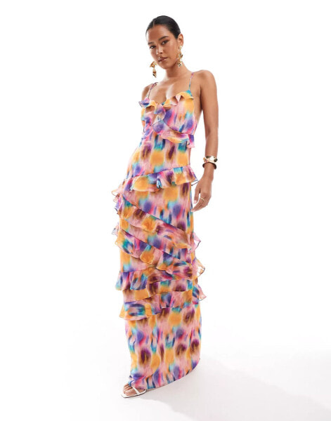 Anaya ruffle cami maxi dress in watercolour print