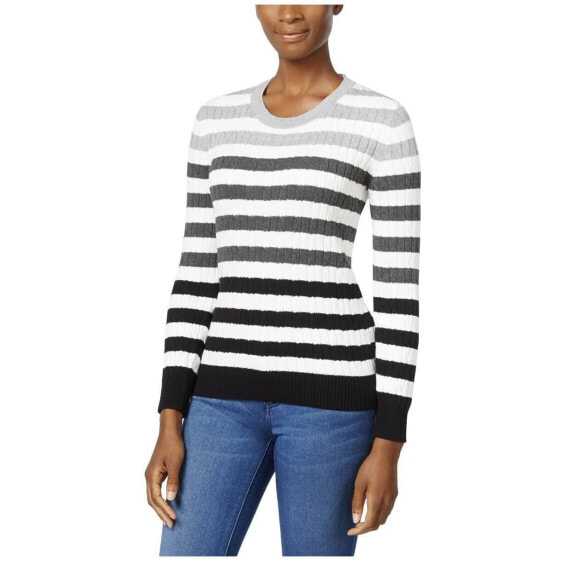 Karen Scott Women's New Striped Cable Knit Crewneck Sweater Black Gray Size XL