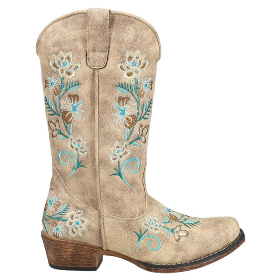 Roper Riley Floral Embroidery Snip Toe Cowboy Womens Beige Casual Boots 09-021-