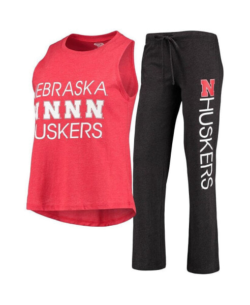 Женская пижама Concepts Sport Womens Scarlet, Black Nebraska Huskers Team Tank Top and Pants Sleep Set