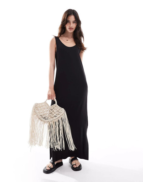 Pieces scoop neck maxi dress in black