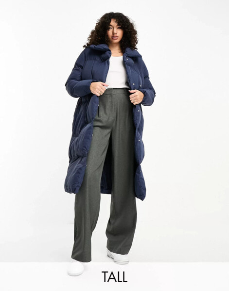 Threadbare Tall Treacle shawl collar oversized puffer coat in navy