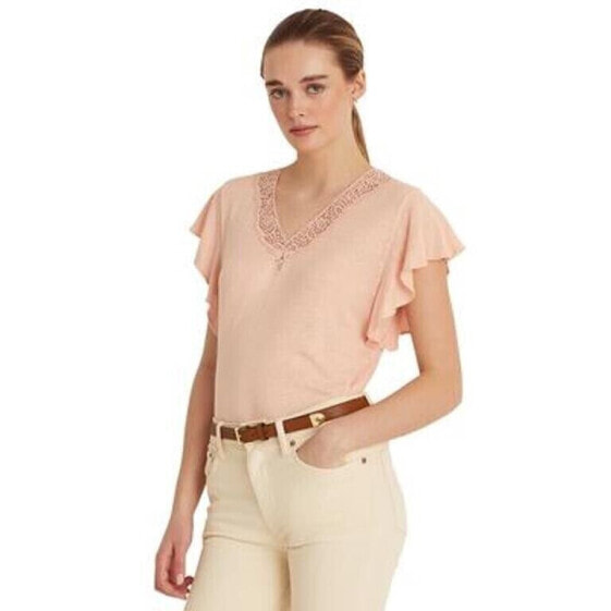 Lauren Ralph Lauren Women's Linen-Blend Jersey Flutter-Sleeve Top Pink M