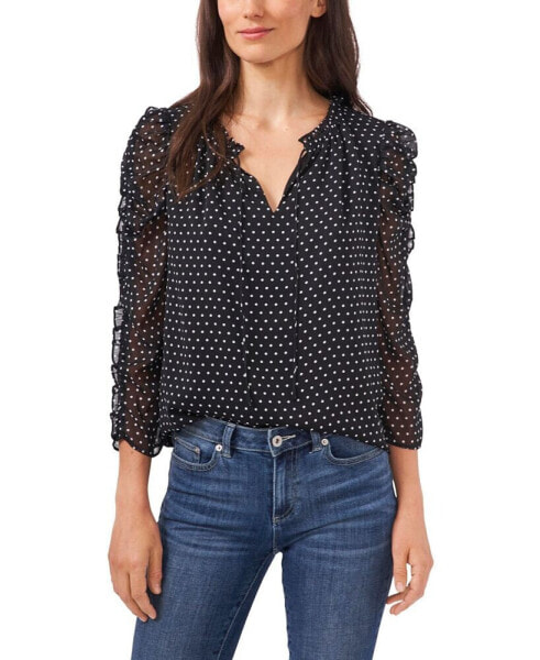 Women's Long Sleeve Ruffled Duet Mini Dot Blouse