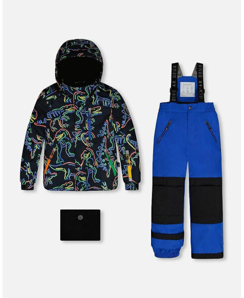 Big Boys Two Piece Snowsuit Royal Blue Printed Dinos