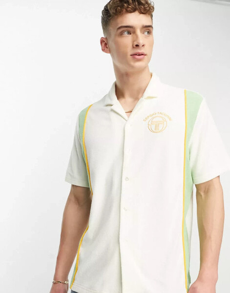 Sergio Tacchini Tano revere shirt in cream and green stripe