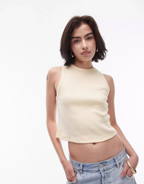 Topshop slim tank crop top in lemon