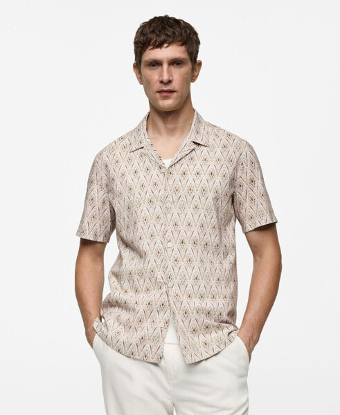 Men's Bowling Collar Printed Flowing Shirt