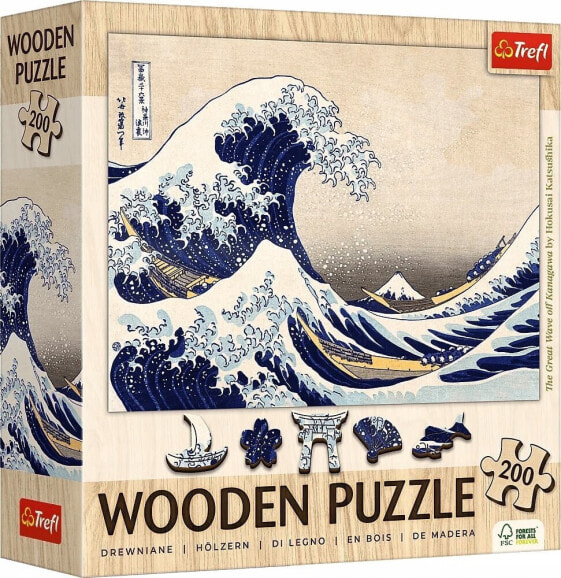 Trefl Puzzle drewniane 200 elementów Wielka Fala w Kanagawie Hokusai Katsushika