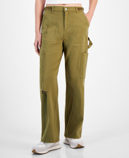 Juniors' High-Rise Washed Cargo Pants