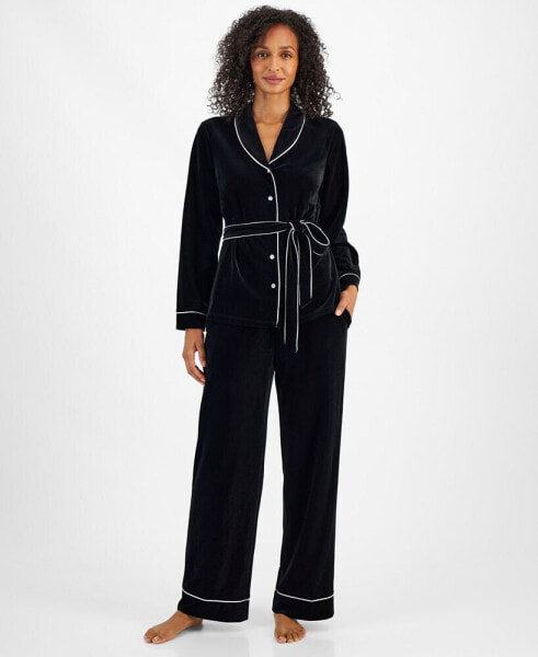 Women's 2-Pc. Velvet Shawl-Collar Pajamas Set, Created for Macy's