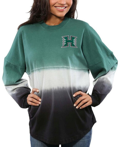 Women's Green Hawaii Warriors Ombre Long Sleeve Dip-Dyed