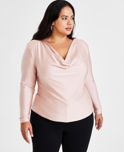 Trendy Plus Size Long-Sleeve Cowlneck Top, Created for Macy's