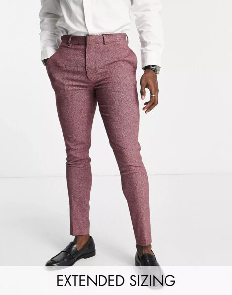 ASOS DESIGN wedding super skinny suit trousers with micro texture in burgundy