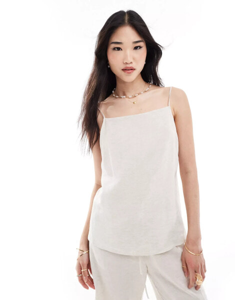 ASOS DESIGN linen top with low back and square neck in ecru