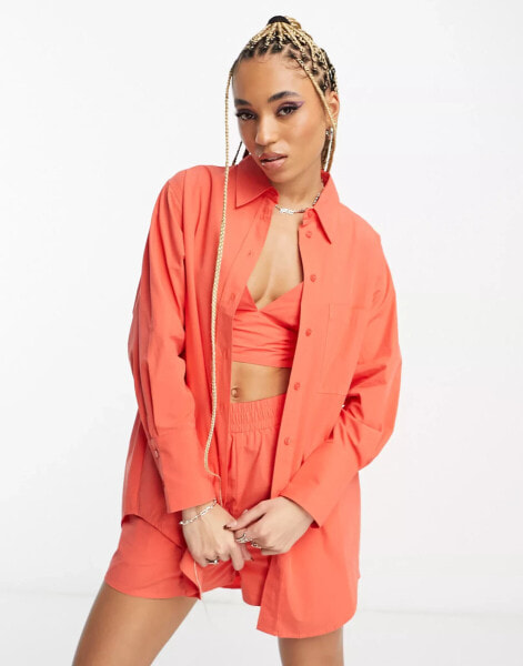 Signature 8 co-ord oversized shirt in orange