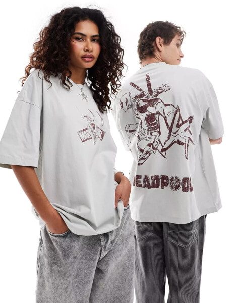 ASOS DESIGN Marvel unisex oversized t-shirt with Deadpool prints in grey