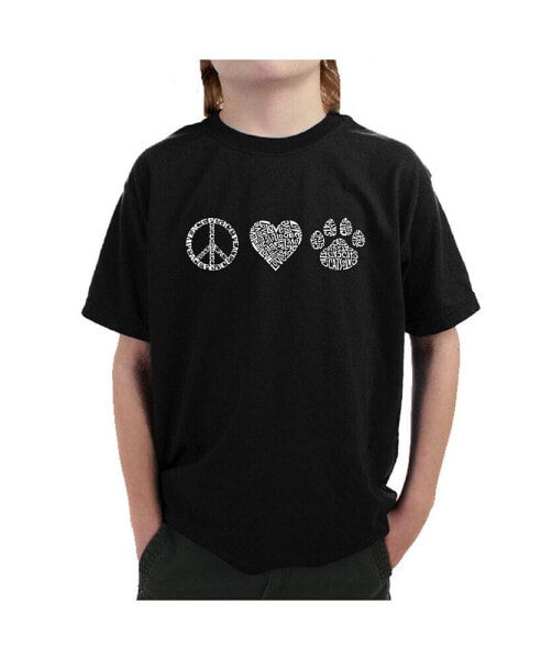 Big Boy's Word Art T-shirt - Peace Love Cats