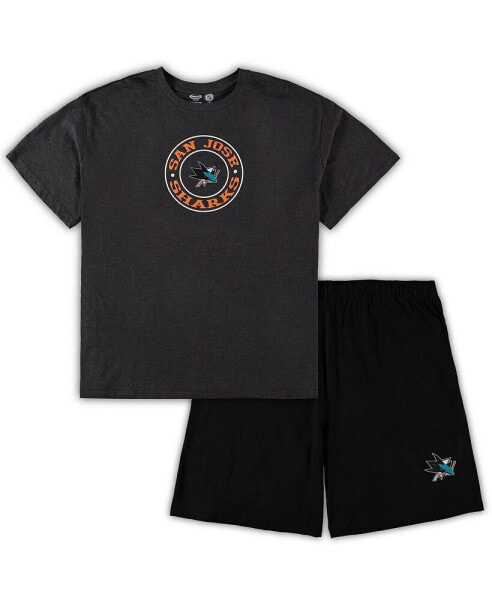 Комплект пижамы Concepts Sport Black, Heathered Charcoal San Jose Sharks Big and Tall T-shirt and Shorts Sleep Set