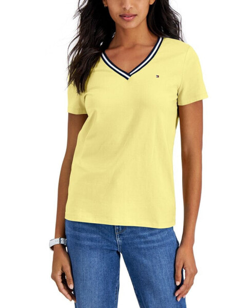 Women's Striped V-Neck Short-Sleeve T-Shirt