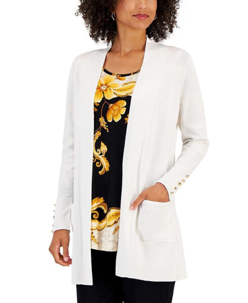 Petite Open-Front Button-Cuff Cardigan, Created for Macy's