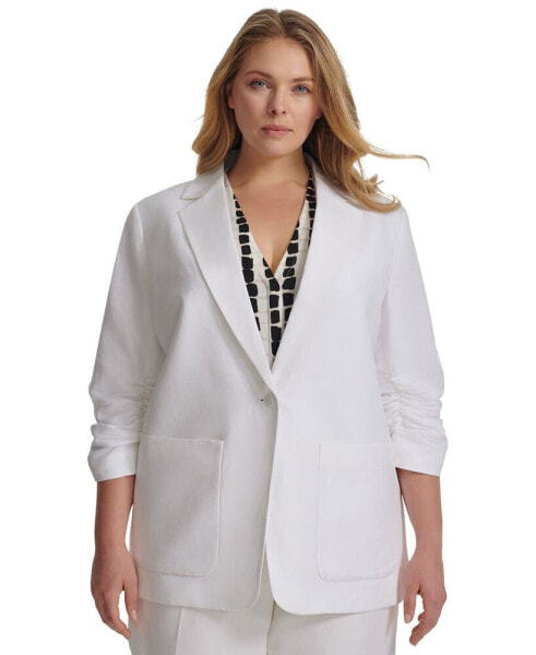 Plus Size Ruched 3/4-Sleeve Blazer