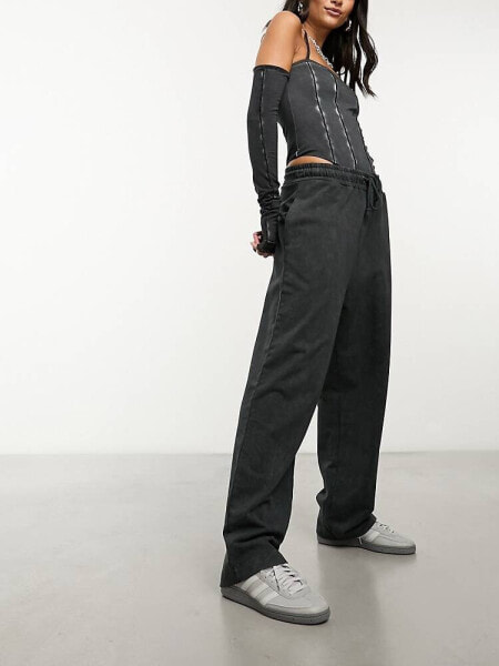 COLLUSION acid wash oversized straight leg jogger in black