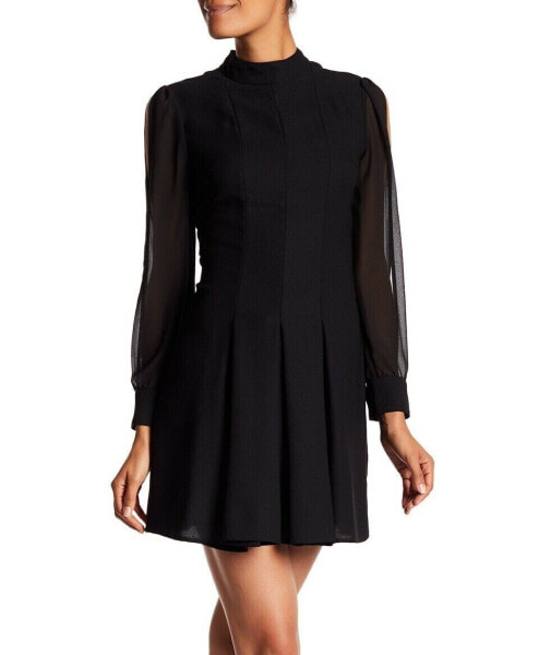 Cynthia Steffe 156793 Women's Arden Mock Neck Sheer Sleeve Dress Black Sz. 0