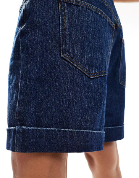 ASOS DESIGN denim turn up pleated short in indigo