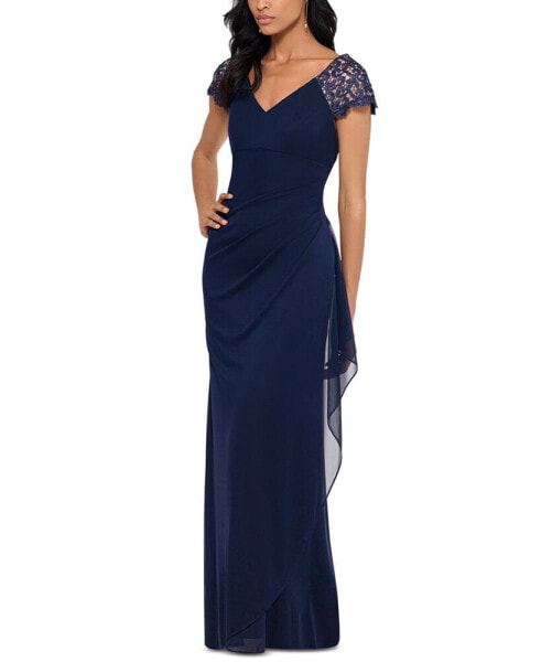 Petite Lace-Shoulder Gown