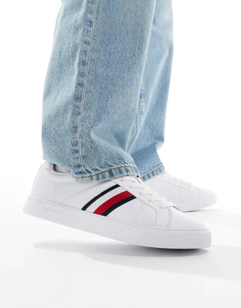 Tommy Hilfiger stripe court trainers in white