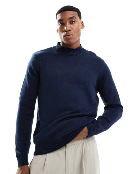 ASOS DESIGN midweight knitted turtle neck jumper in navy