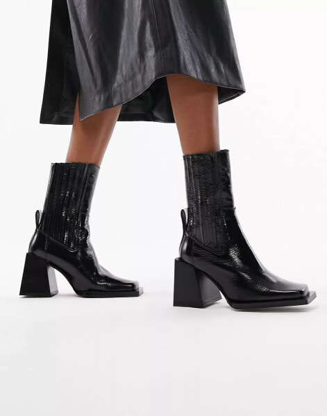 Topshop – Polly – Chelsea-Stiefel aus hochwertigem Leder in Schwarz mit eckiger Zehenpartie und Absatz