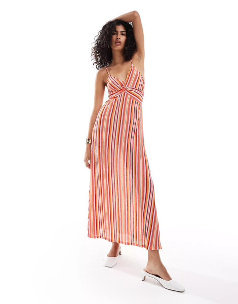 Mango stripe cami midi dress in pink and orange