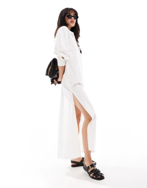 Vero Moda maxi trapeze shirt dress in white