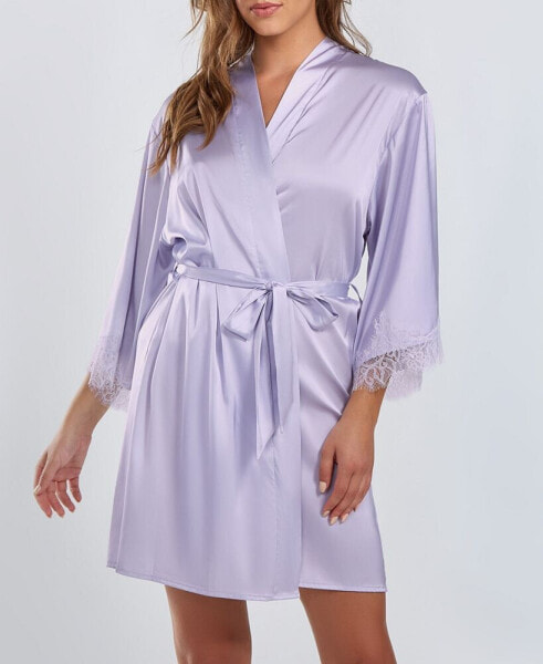 Женская пижама ICollection womens Kate Satin Robe with Eyelash Lace Trim