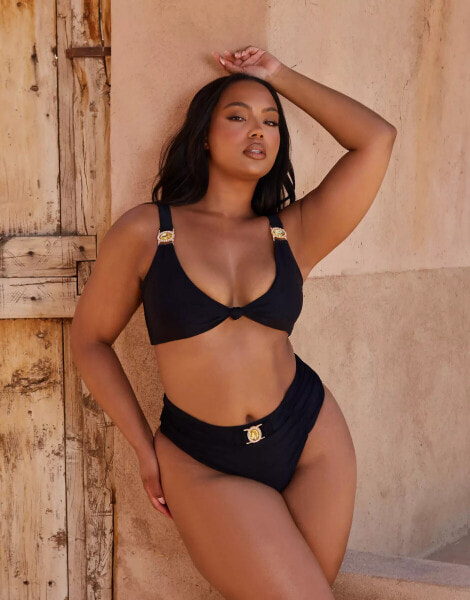 Moda Minx Curve X Bernadette Afia Amour knot triangle bikini top in black