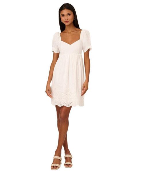 Women's Cotton Eyelet Puff-Sleeve Fit & Flare Dress