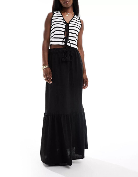 Vero Moda boho maxi skirt in black