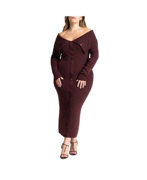 Plus Size Off Shoulder Sweater Midi Dress