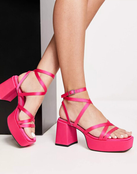 ASOS DESIGN Hutton strappy platform heeled sandals in pink